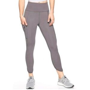 ATHLETA Grey Purple All In Crop Active Workout‎ Gym Yoga Legging Bottoms Size S